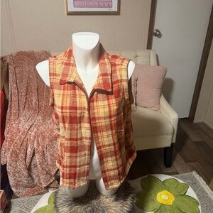 Christopher & Banks Orange and Yellow Plaid Sleeveless Vest